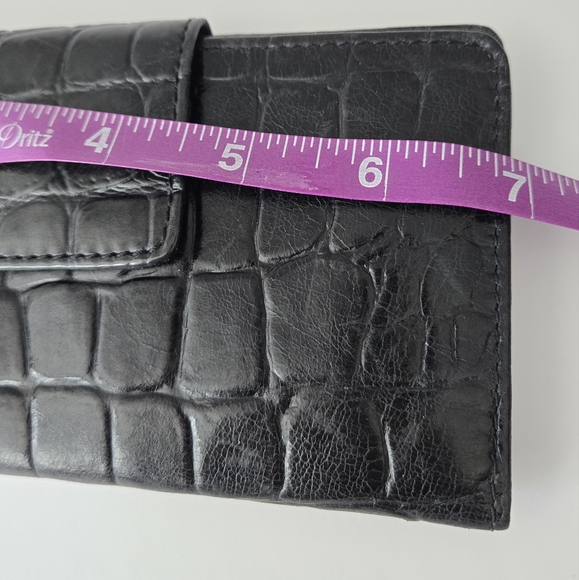 Fossil Issue 1954 Line Cow Hide Leather Crocodile Embossed Black Bifold Wallet - Picture 8 of 11